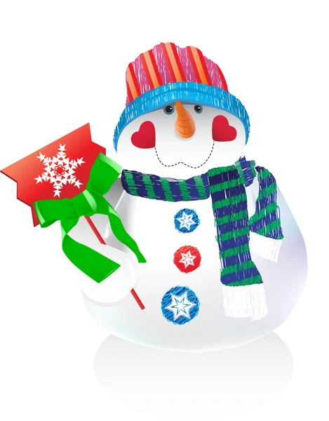 Funny vector snowman in hat and scarf — Stock Vector