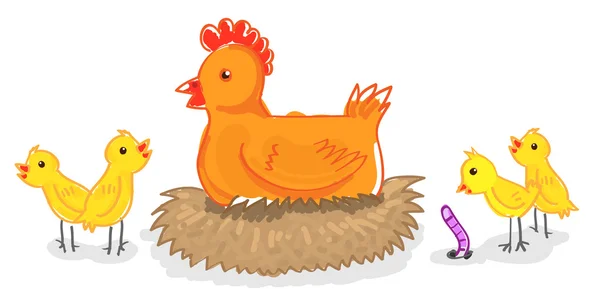 Şirin çocuklar doodles tavuk ailesi — Stok Vektör