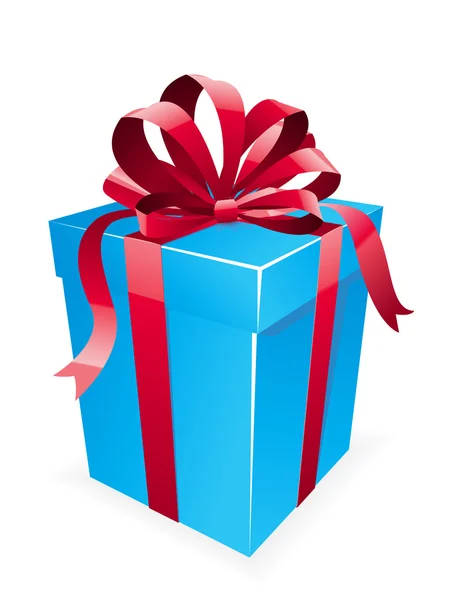 Belle boîte cadeau bleue avec ruban — Image vectorielle