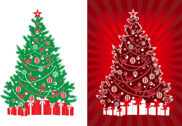 Ingerichte vector kerstboom met geschenken — Stockvector