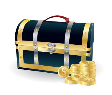 Pirates wooden chest with golden coins clipart