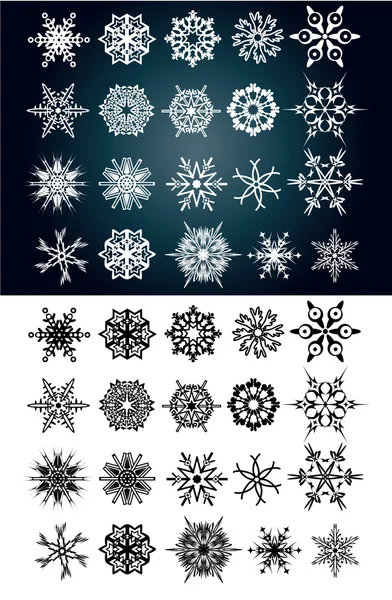 Набор красивых снежных хлопьев и звезд — стоковый вектор