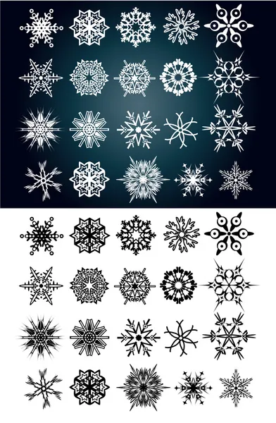 Uppsättning av vackra snöflingor och stjärnor — Stock vektor