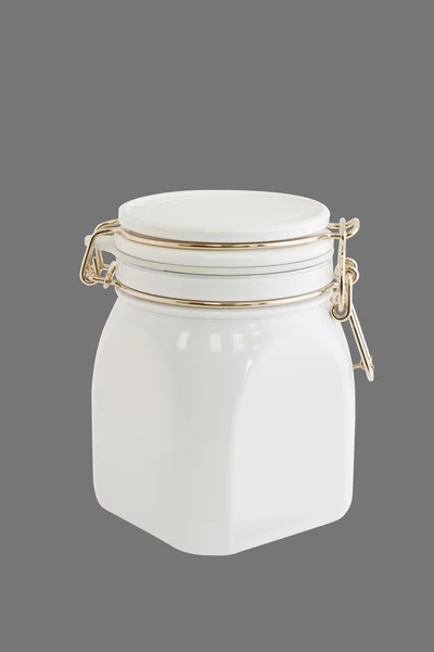 White glass jar on 50% gray background, — Stock Photo, Image