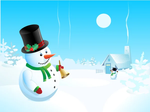 Snowman ringing bell — Stock Vector