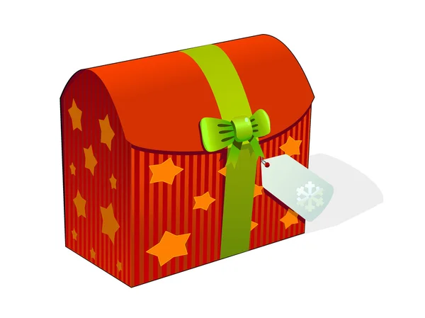 Подарочная коробка на Рождество с лентой и биркой — стоковый вектор