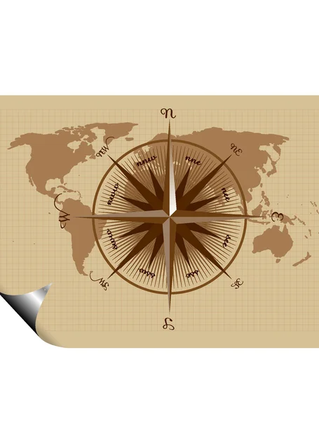 Karte mit altem Kompass — Stockvektor