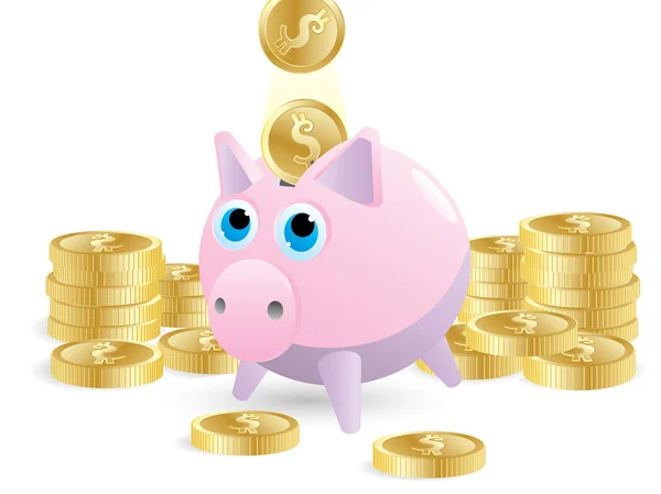 Banco porquinho engraçado com moedas — Vetor de Stock