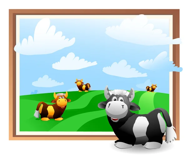 Paysage champêtre avec vaches et taureaux — Image vectorielle