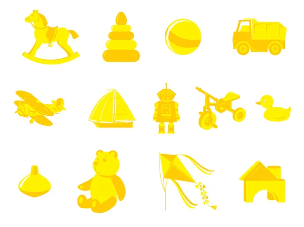 Набор из 12 подробных ярких иконок игрушек — стоковый вектор