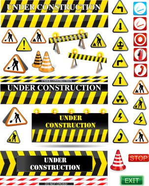 Big set of under construction signs clipart