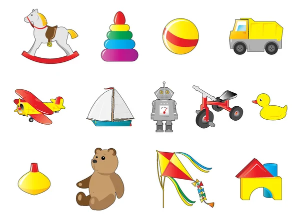 Iconos coloridos de juguetes — Vector de stock