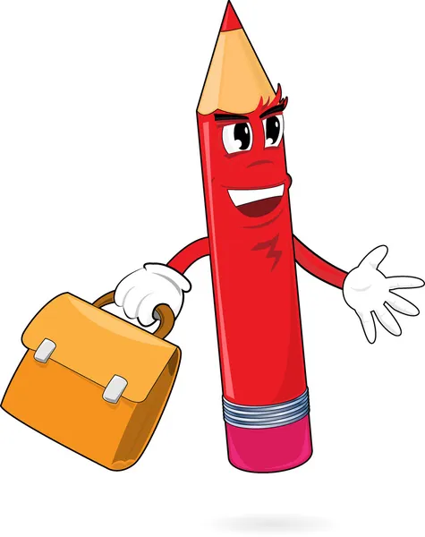 Funny red pencil with bag — Stock Vector