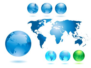 Set of shiny globes and detailed worl ma clipart