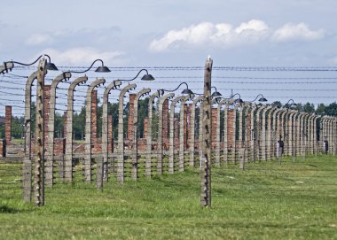 Wire fence and stoves in Birkenau clipart