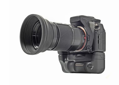 Professional camera with telephoto lens clipart