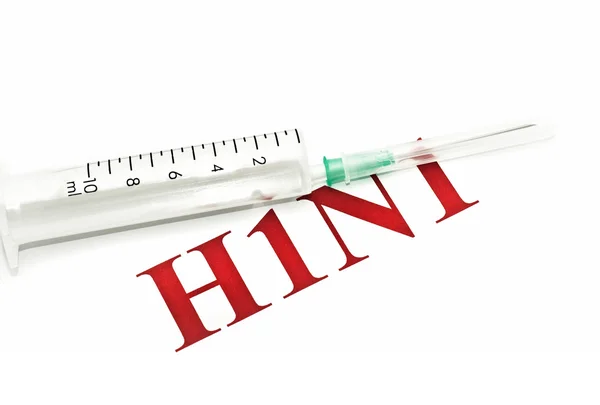 FLU suína - seringa e alerta vermelho — Fotografia de Stock