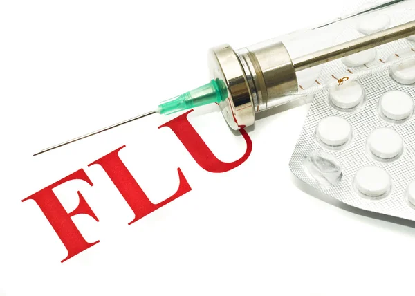 stock image FLU H1N1 - alert, syringe and pills