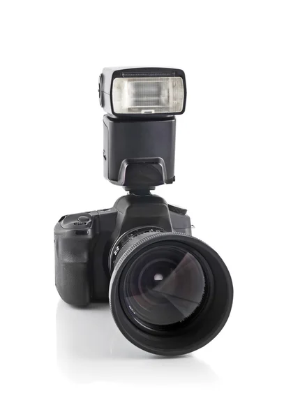 DSLR camera with telephoto lens — Stock Photo, Image