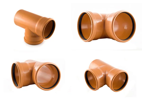 Collage of Plastic T-branch sewer pipes — Stock Photo, Image