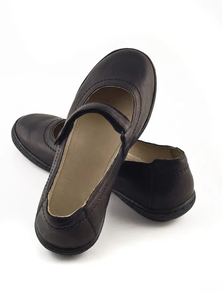 Ženy černé kožené boty — Stock fotografie