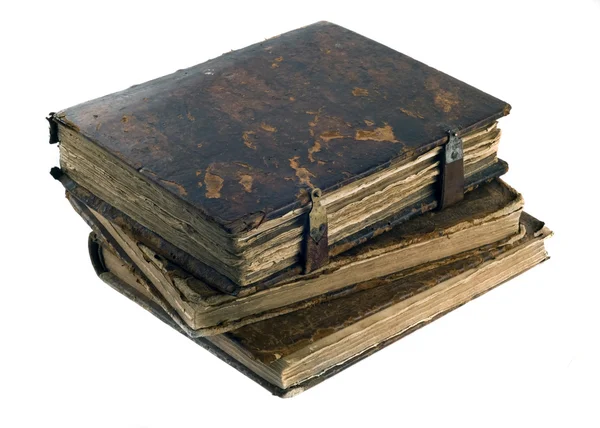 Tre vecchi libri sfilacciati isolati — Foto Stock