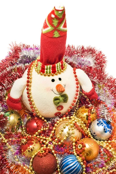 Karácsonyi üdvözlet - vicces fehér hóember — Stock Fotó