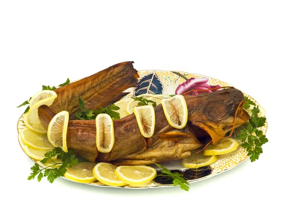 Tasty dinner - bloated catfish — Stock Photo, Image