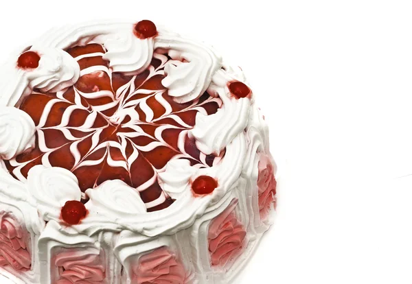 Tasty dessert - iced cake with cherries — Stock Photo, Image