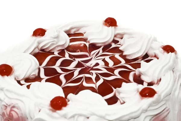 Sweet dessert - iced cake with cherries — Stock Photo, Image