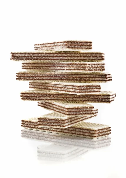 Stack of tasty waffles over white — Stock Photo, Image