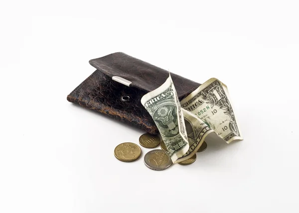 しわくちゃドル、ぼろぼろの財布 — ストック写真