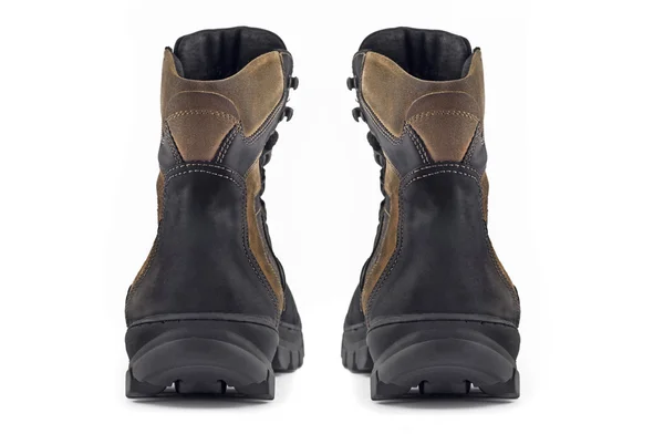 Zadní pohled na dvojici teplé kožené boty — Stock fotografie