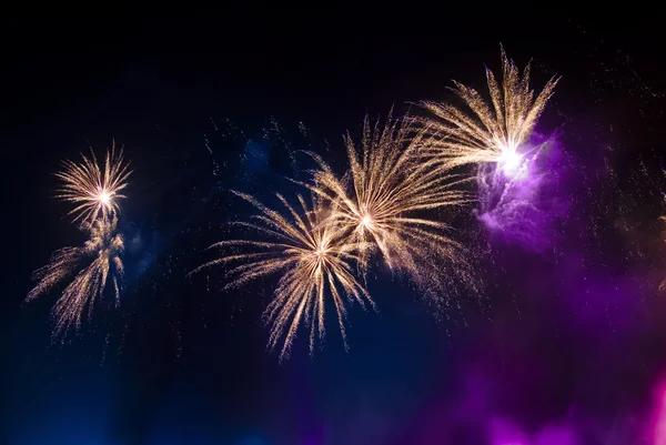 Kleurrijk vuurwerk 's nachts — Stockfoto
