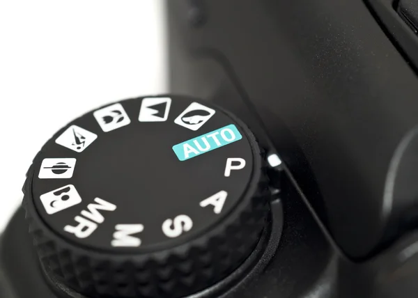 Close-up van modus wiel op dslr camera — Stockfoto