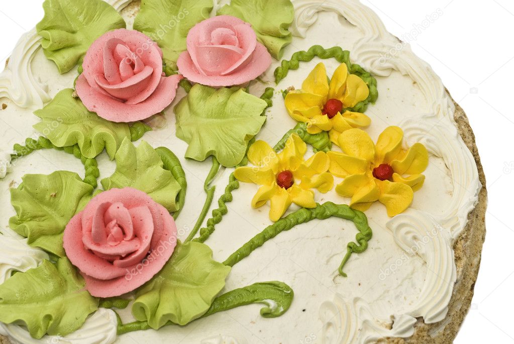Close-up of tasty cake with cream