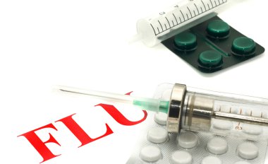 FLU H1N1 warning - tablets and syringe clipart