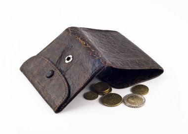 Frayed wallet with change clipart