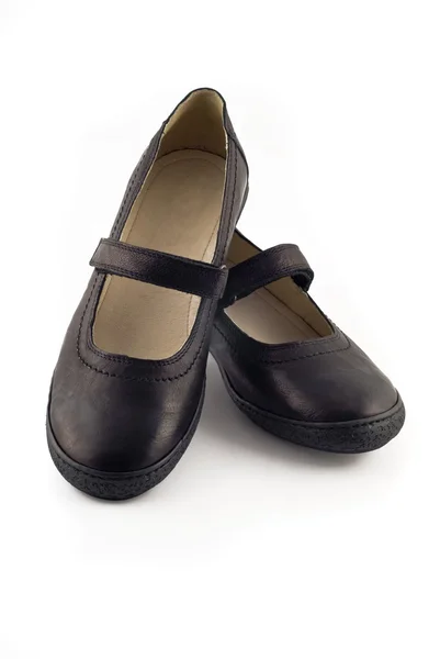 Moderní dámské kožené boty nad bílá — Stock fotografie