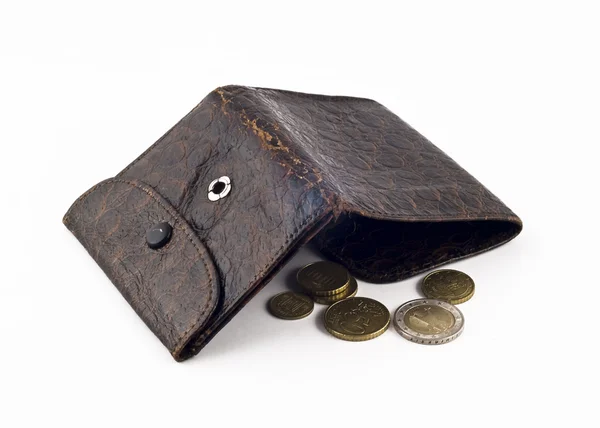 Frayed wallet with change — Stock Photo, Image