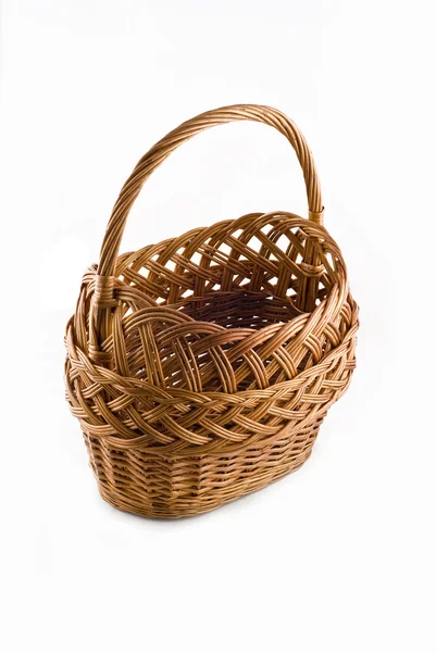 Beautiful Wicker woven basket over white — Stock Photo, Image