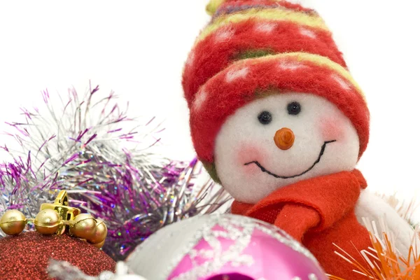 Cute Xmas snowman and decoration — Stock Photo, Image