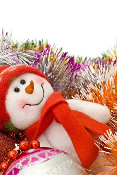 Muñeco de nieve de Navidad con bolas de decoración — Foto de Stock