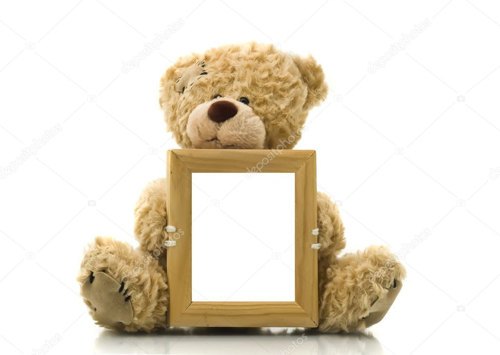Cute bear holding empty frame