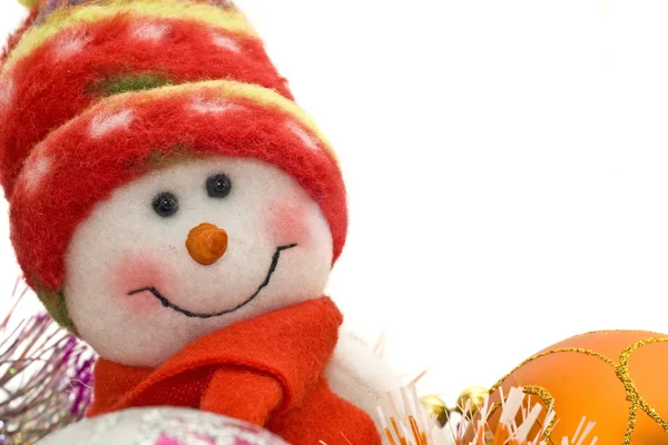 Cute snowman and Xmas decoration — Stock Photo, Image