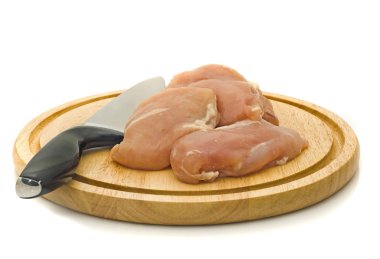 Chicken fillet and knife on hardboard clipart