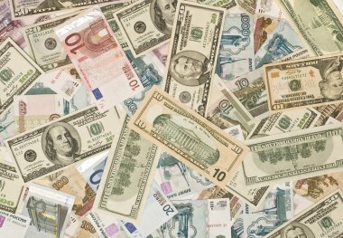 Dollars, euros, russian roubles clipart