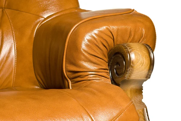 アンティーク レザー肘掛け椅子のアームレスト — ストック写真
