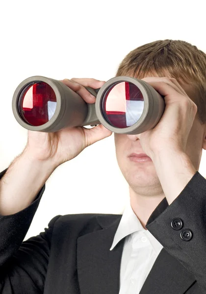 Empresario con binoculares buscando — Foto de Stock