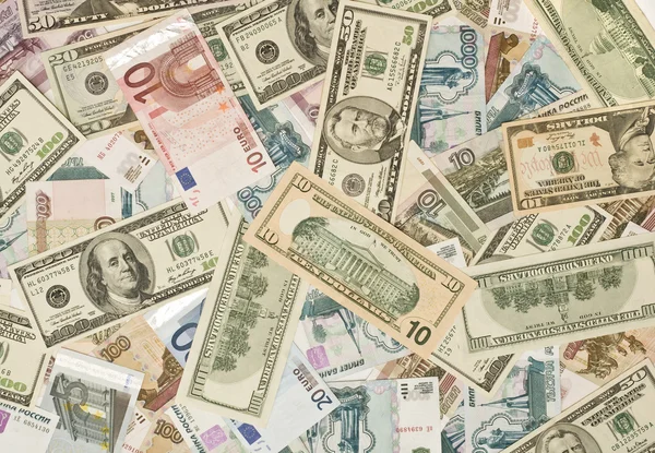 Dolary, eura, ruských rublech — Stock fotografie